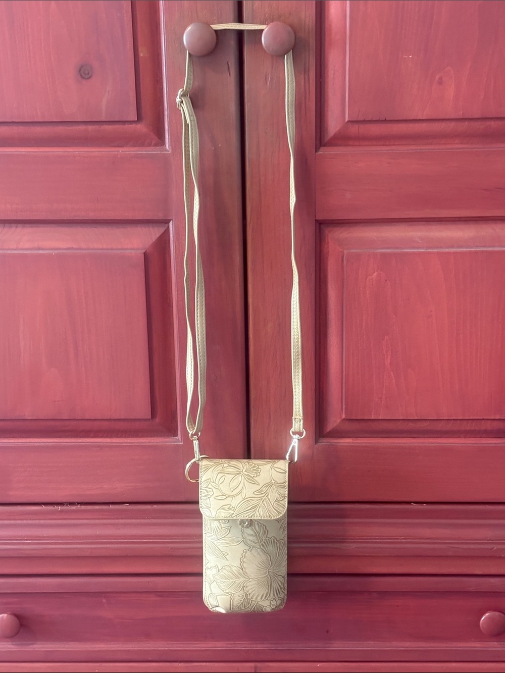 Tan/Gold Floral Crossbody Phone Pouch - Women's Bag
